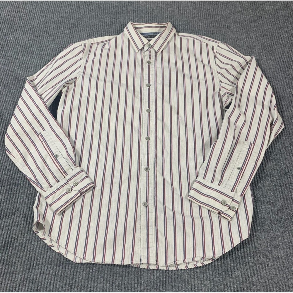 Banana Republic Shirt Mens Large L Gray Striped Button Down Grant Fit Wedding